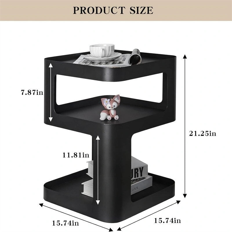 3-Tier Metal Side Table with Open Shelves, Off-White & Black
