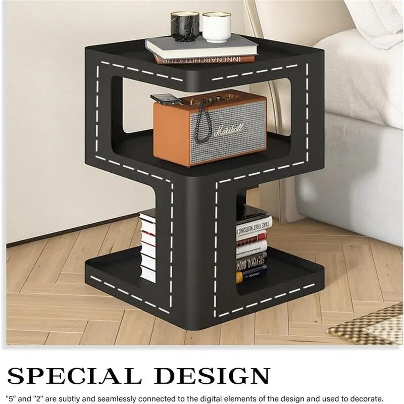 3-Tier Metal Side Table with Open Shelves, Off-White & Black
