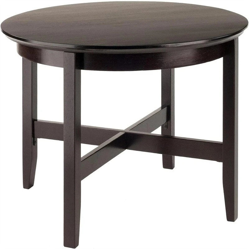 Table basse ronde en bois massif expresso avec pieds Shaker et barre transversale en X