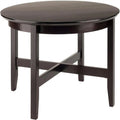 Table basse ronde en bois massif expresso avec pieds Shaker et barre transversale en X
