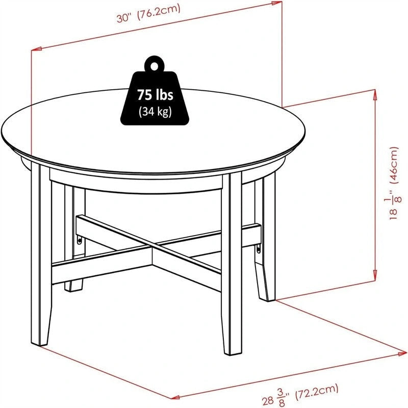 Round Solid Wood Espresso Coffee Table with Shaker Legs and X Crossbar