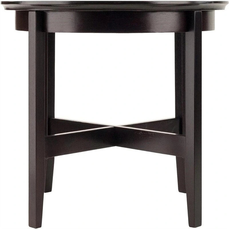Round Solid Wood Espresso Coffee Table with Shaker Legs and X Crossbar