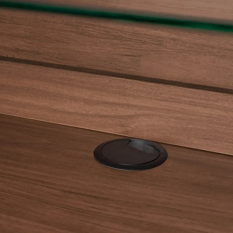 Enfilade en placage de noyer foncé avec portes coulissantes à tambour et accents en laiton