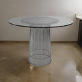 Pima 40 Inch Dining Table, Round Tempered Glass Top, Open Padestal Base