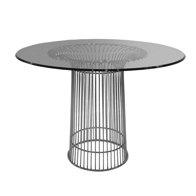 Round Tempered Glass Top Dining Table with Chrome Wire Cage Pedestal Base