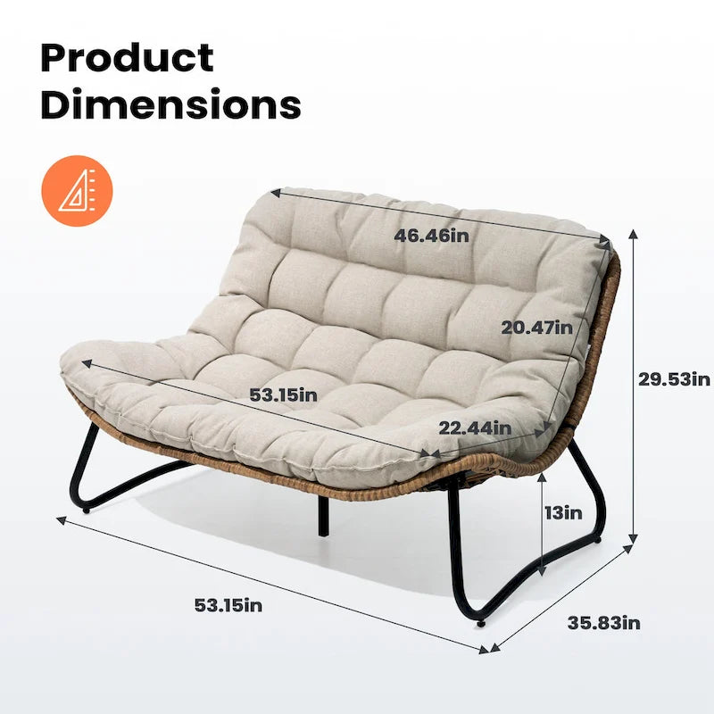 Oversized Papasan Rattan Chair with Tufted Cushion Indoor Outdoor Patio