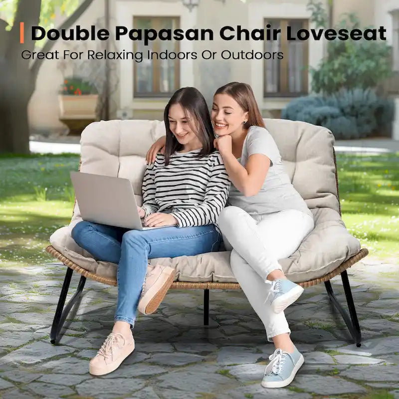 Fauteuil Papasan oversize en rotin avec coussin capitonné, pour l'intérieur et l'extérieur