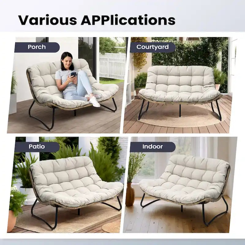 Fauteuil Papasan oversize en rotin avec coussin capitonné, pour l'intérieur et l'extérieur