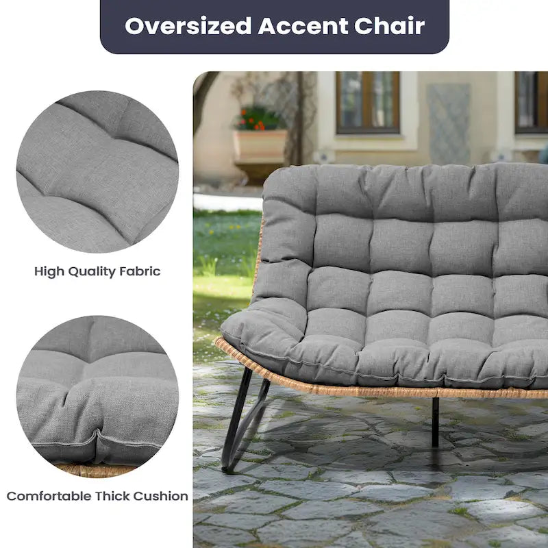 Fauteuil Papasan oversize en rotin avec coussin capitonné, pour l'intérieur et l'extérieur