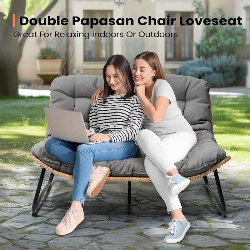 Fauteuil Papasan oversize en rotin avec coussin capitonné, pour l'intérieur et l'extérieur