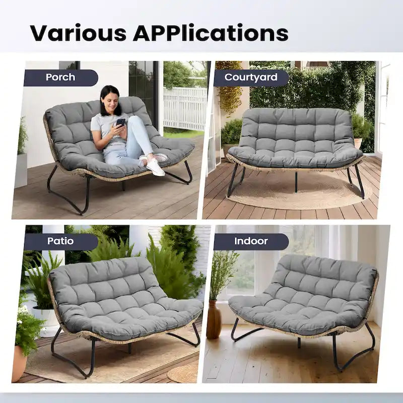 Fauteuil Papasan oversize en rotin avec coussin capitonné, pour l'intérieur et l'extérieur