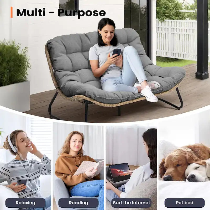 Fauteuil Papasan oversize en rotin avec coussin capitonné, pour l'intérieur et l'extérieur