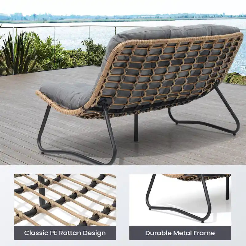 Fauteuil Papasan oversize en rotin avec coussin capitonné, pour l'intérieur et l'extérieur