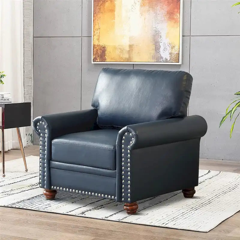 PU Leather Rolled Arm Accent Chair with Nailhead Trim, Burgundy