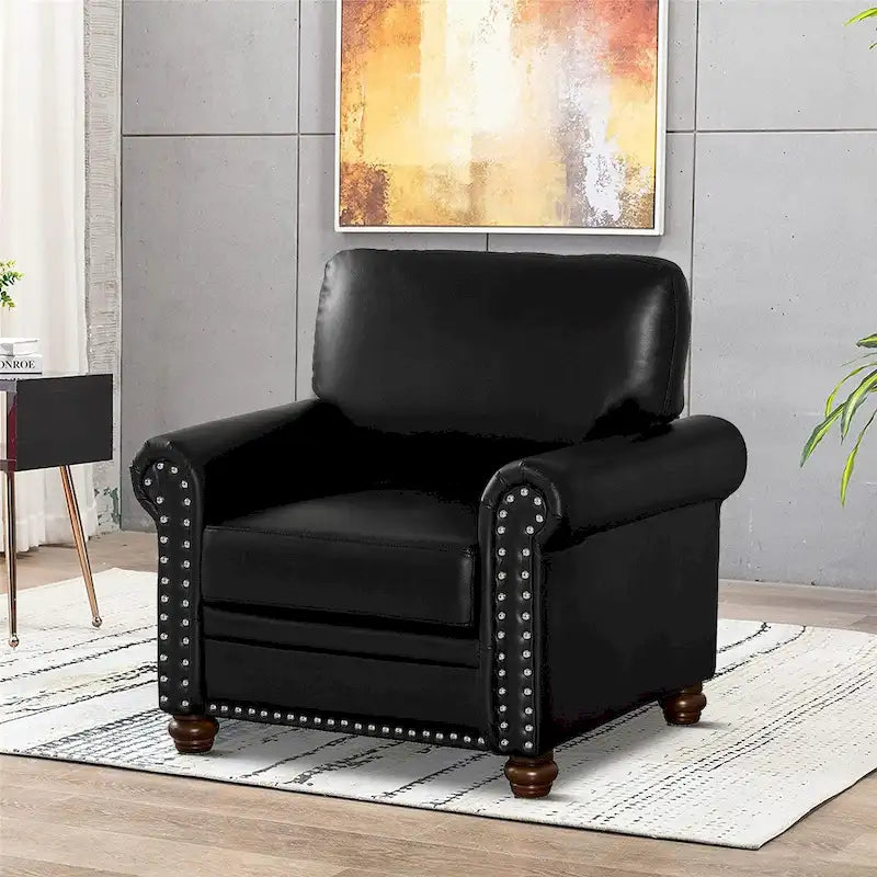 PU Leather Rolled Arm Accent Chair with Nailhead Trim, Burgundy