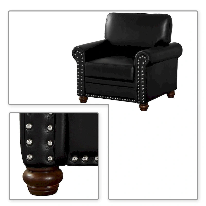 Fauteuil d'appoint en similicuir à accoudoirs arrondis et clous décoratifs, bordeaux