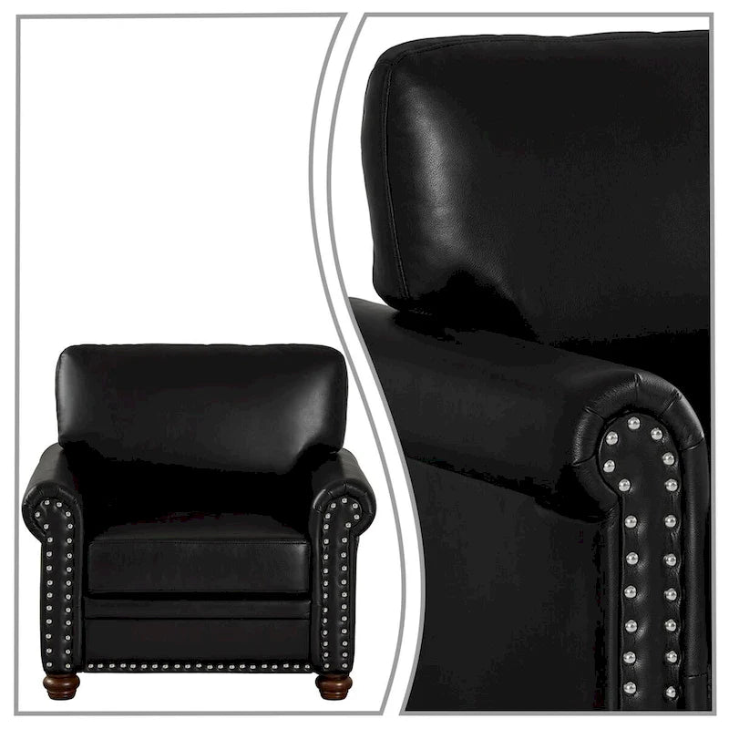 Fauteuil d'appoint en similicuir à accoudoirs arrondis et clous décoratifs, bordeaux