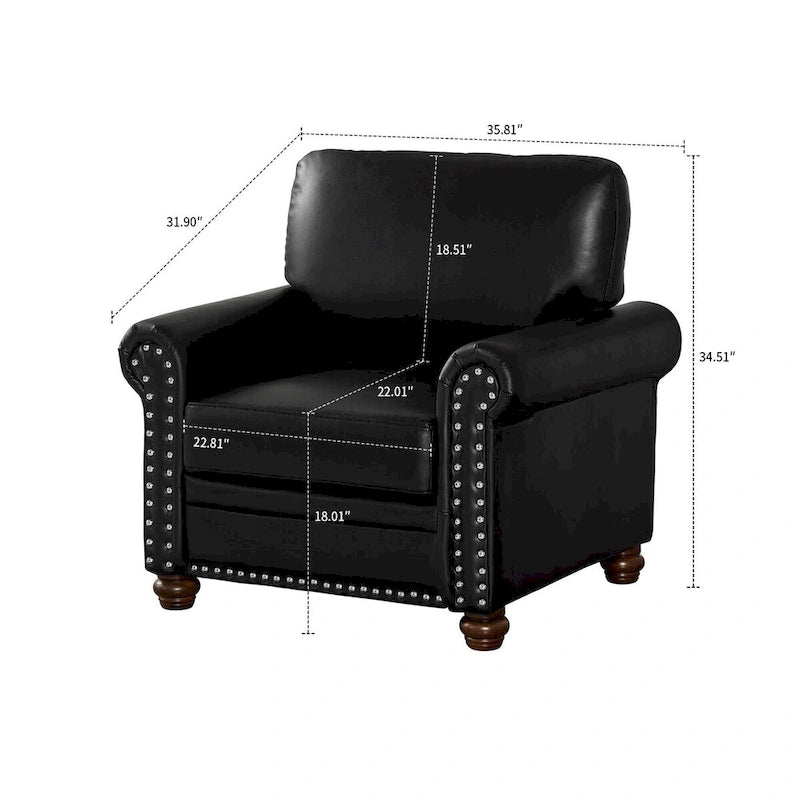PU Leather Rolled Arm Accent Chair with Nailhead Trim, Burgundy