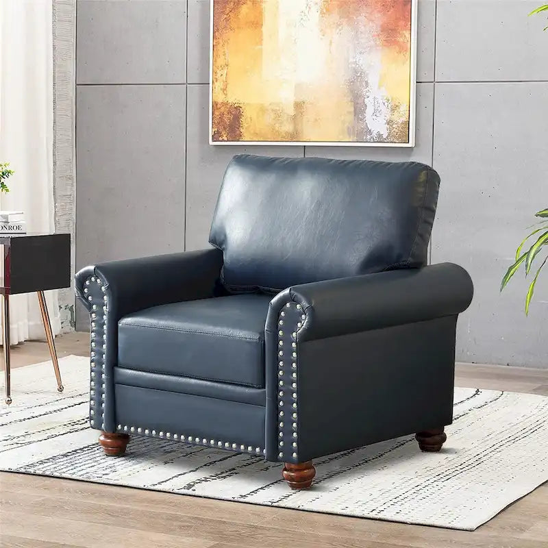 Fauteuil d'appoint en similicuir à accoudoirs arrondis et clous décoratifs, bordeaux