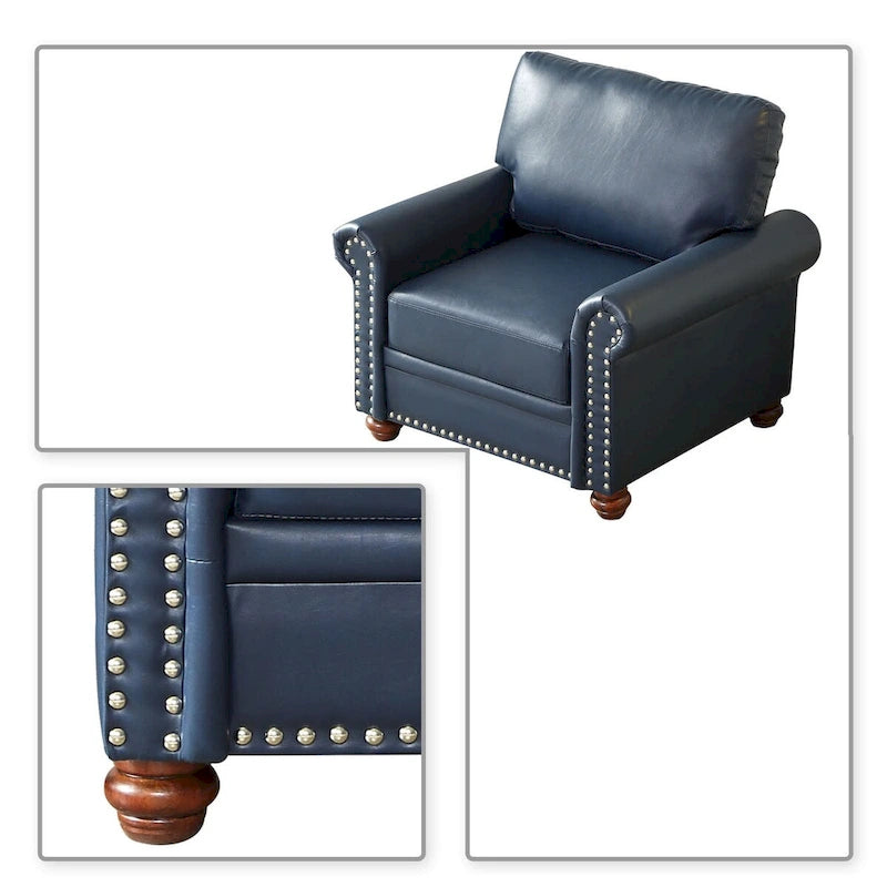 Fauteuil d'appoint en similicuir à accoudoirs arrondis et clous décoratifs, bordeaux