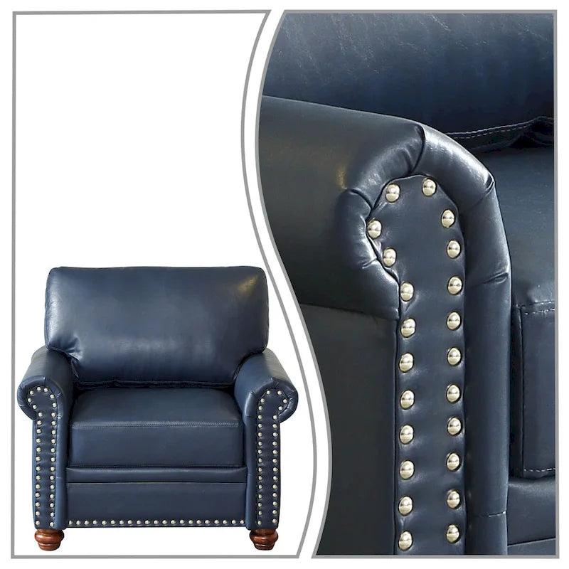 Fauteuil d'appoint en similicuir à accoudoirs arrondis et clous décoratifs, bordeaux