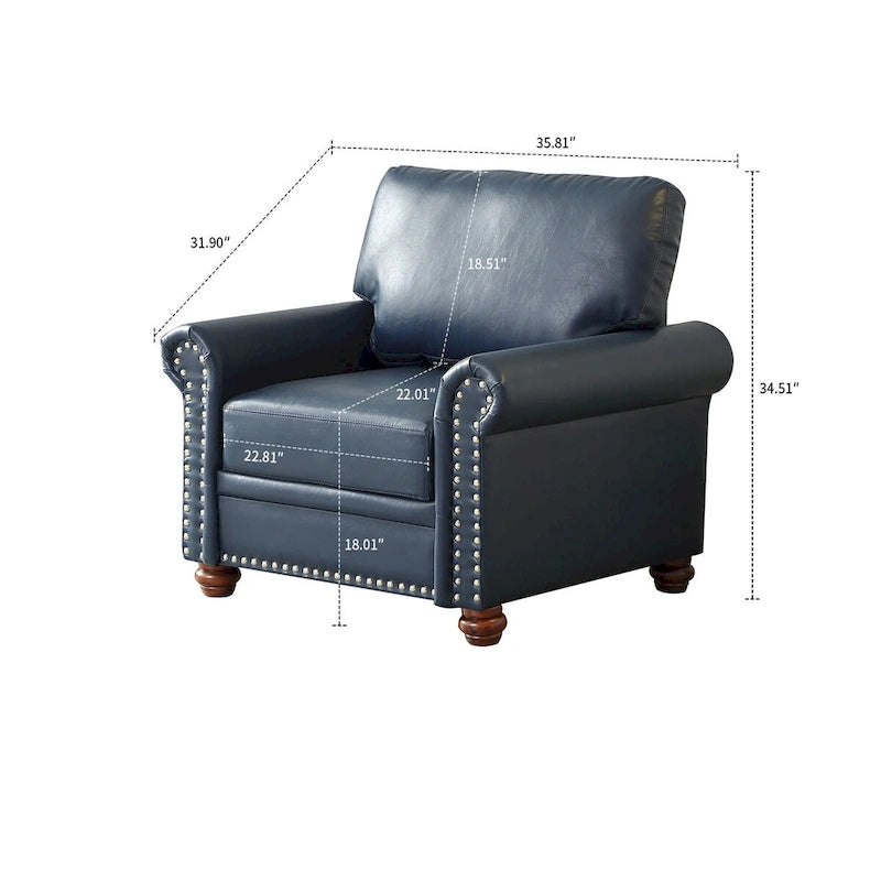 Fauteuil d'appoint en similicuir à accoudoirs arrondis et clous décoratifs, bordeaux
