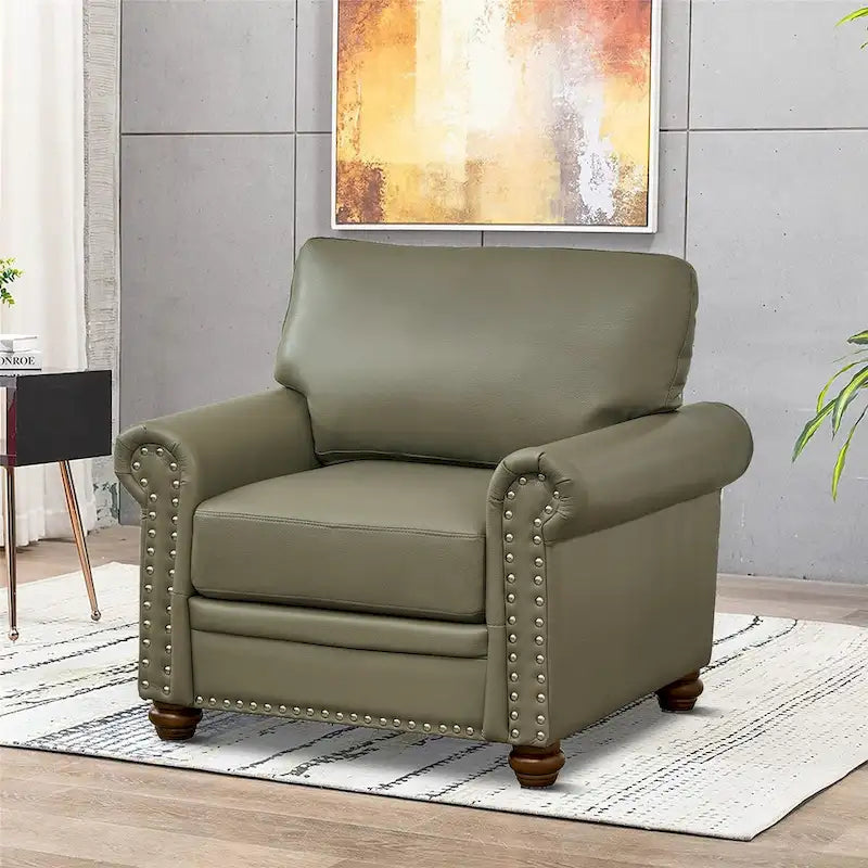 Fauteuil d'appoint en similicuir à accoudoirs arrondis et clous décoratifs, bordeaux