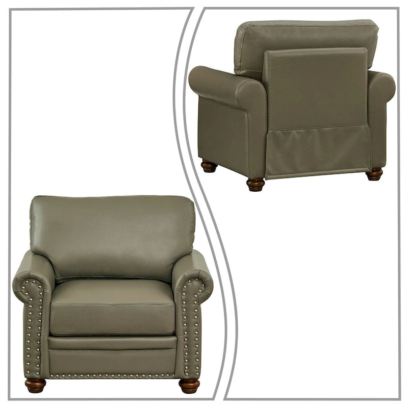 Fauteuil d'appoint en similicuir à accoudoirs arrondis et clous décoratifs, bordeaux