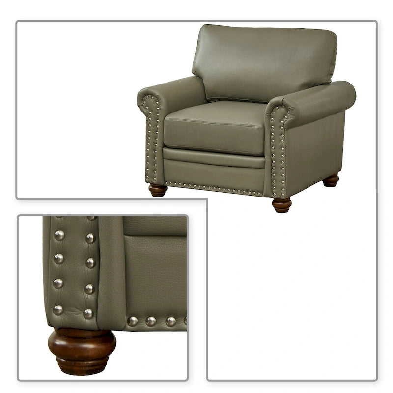 Fauteuil d'appoint en similicuir à accoudoirs arrondis et clous décoratifs, bordeaux