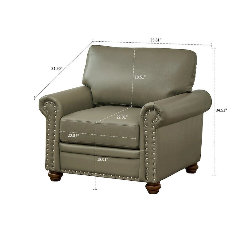 Fauteuil d'appoint en similicuir à accoudoirs arrondis et clous décoratifs, bordeaux