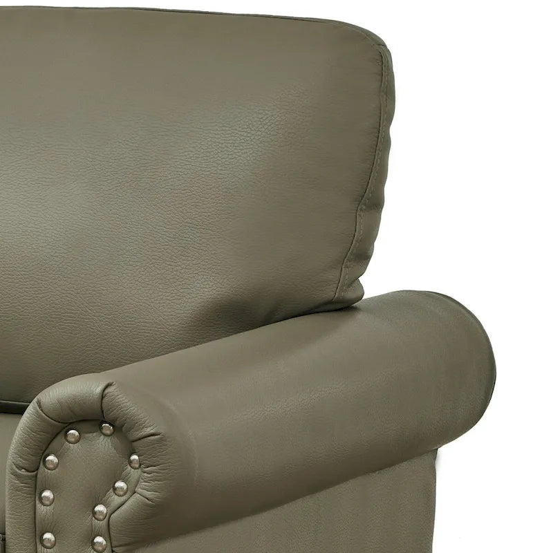 Fauteuil d'appoint en similicuir à accoudoirs arrondis et clous décoratifs, bordeaux