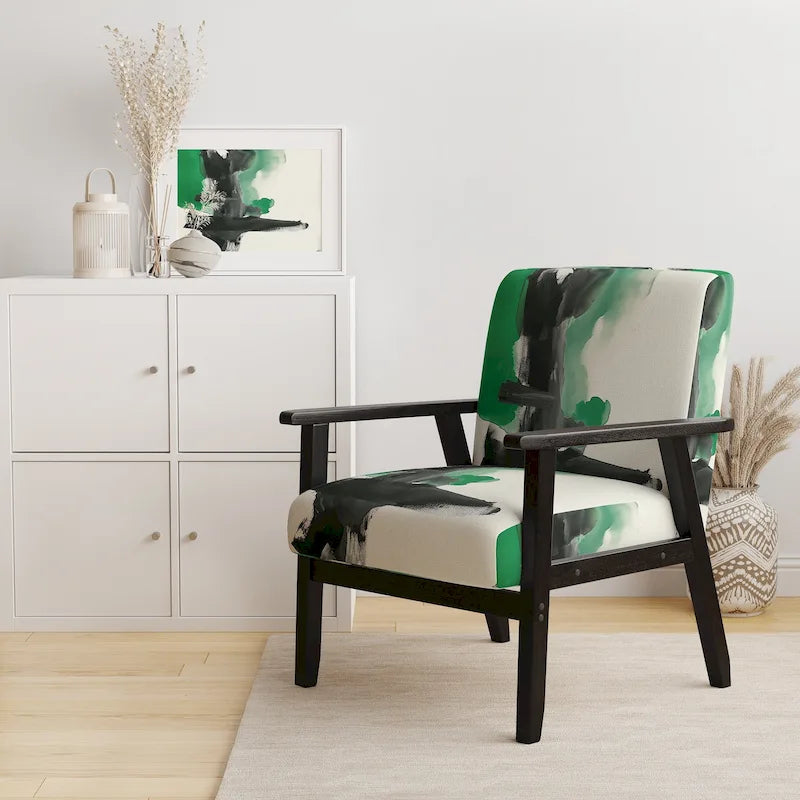 Abstract Print Upholstered Accent Chair with Wooden Frame, Multi-Color