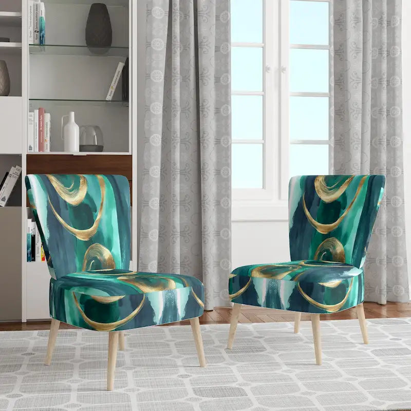 Abstract Print Upholstered Accent Chair with Wooden Frame, Multi-Color