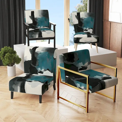 Abstract Print Upholstered Accent Chair with Wooden Frame, Multi-Color