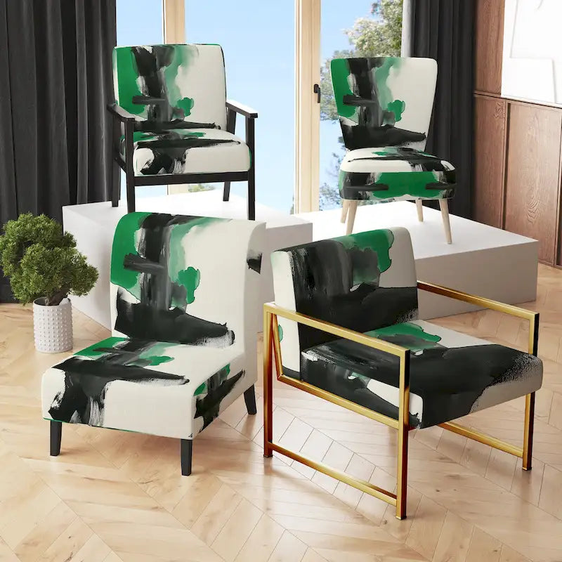 Abstract Print Upholstered Accent Chair with Wooden Frame, Multi-Color