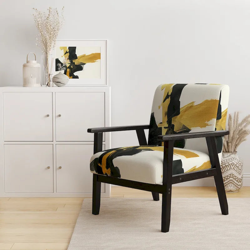 Abstract Print Upholstered Accent Chair with Wooden Frame, Multi-Color