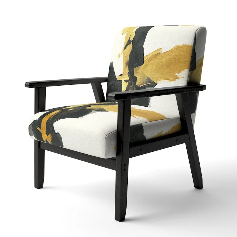 Abstract Print Upholstered Accent Chair with Wooden Frame, Multi-Color