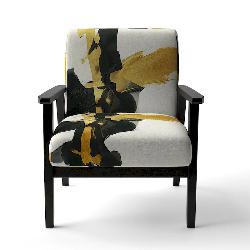 Abstract Print Upholstered Accent Chair with Wooden Frame, Multi-Color