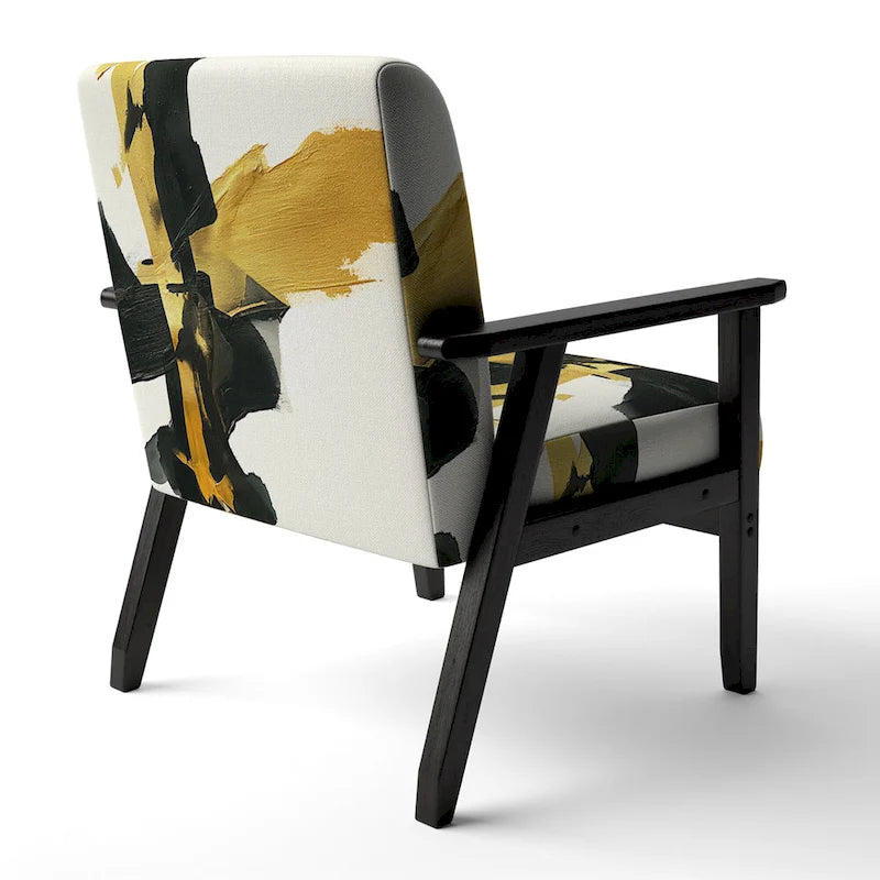 Abstract Print Upholstered Accent Chair with Wooden Frame, Multi-Color