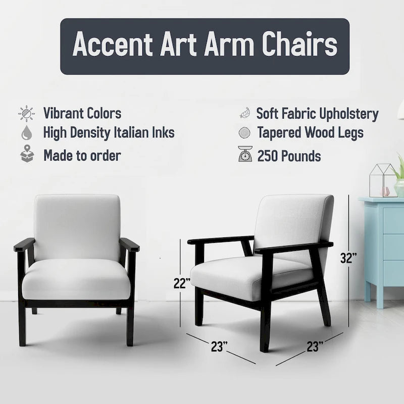 Abstract Print Upholstered Accent Chair with Wooden Frame, Multi-Color