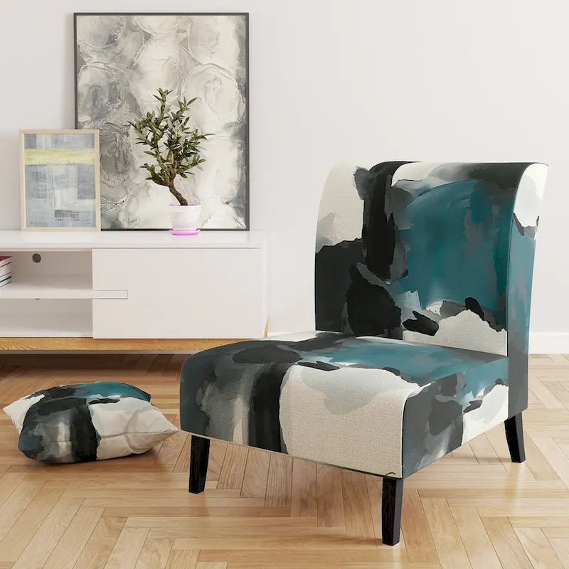 Abstract Print Upholstered Accent Chair with Wooden Frame, Multi-Color