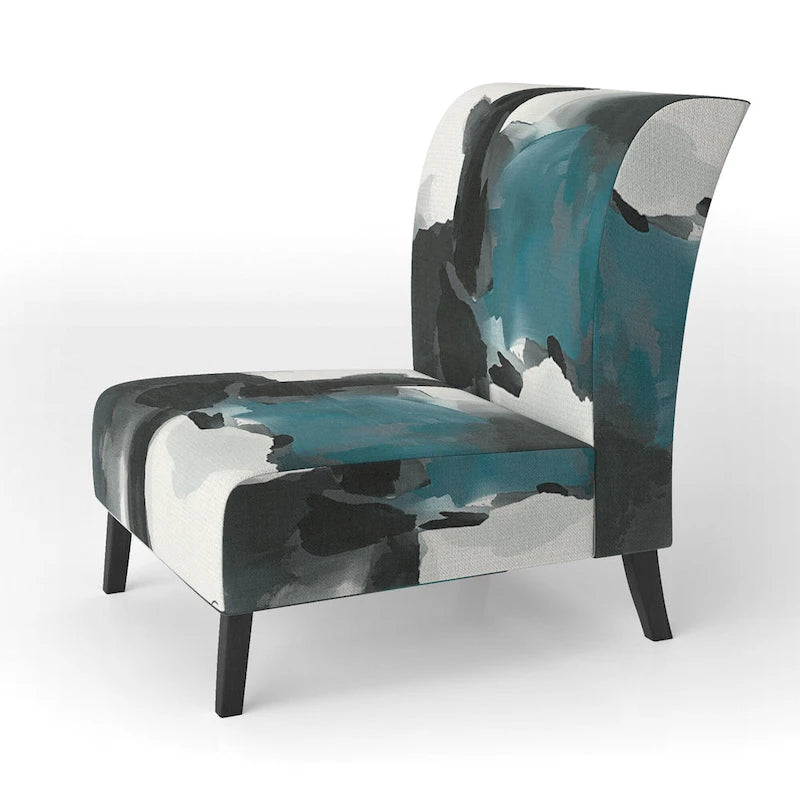 Abstract Print Upholstered Accent Chair with Wooden Frame, Multi-Color