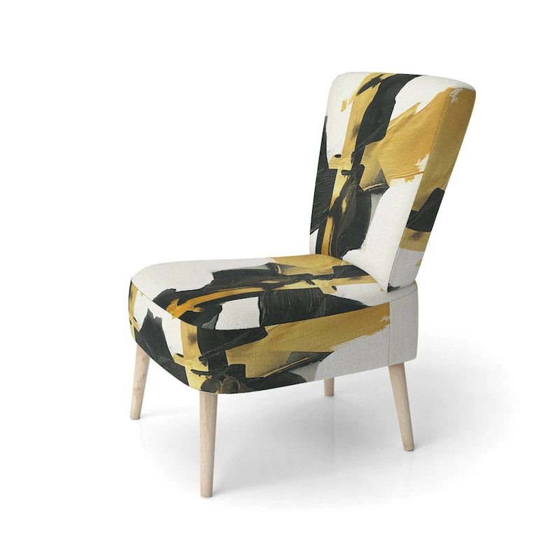 Abstract Print Upholstered Accent Chair with Wooden Frame, Multi-Color
