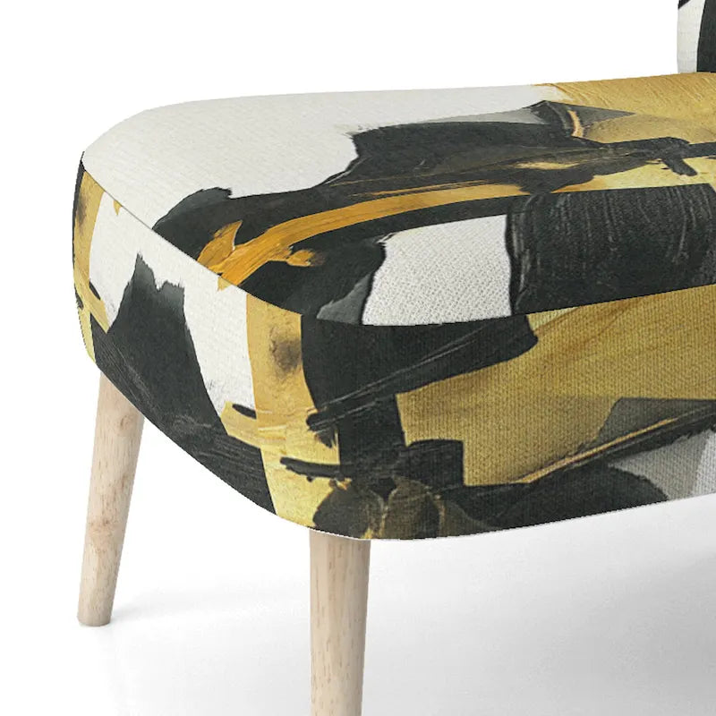 Abstract Print Upholstered Accent Chair with Wooden Frame, Multi-Color