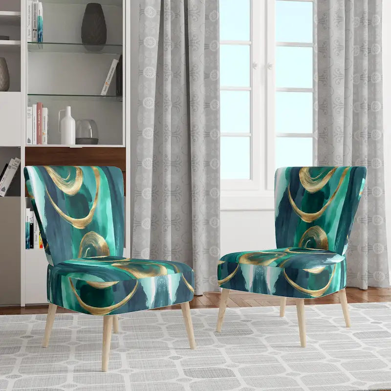 Abstract Print Upholstered Accent Chair with Wooden Frame, Multi-Color