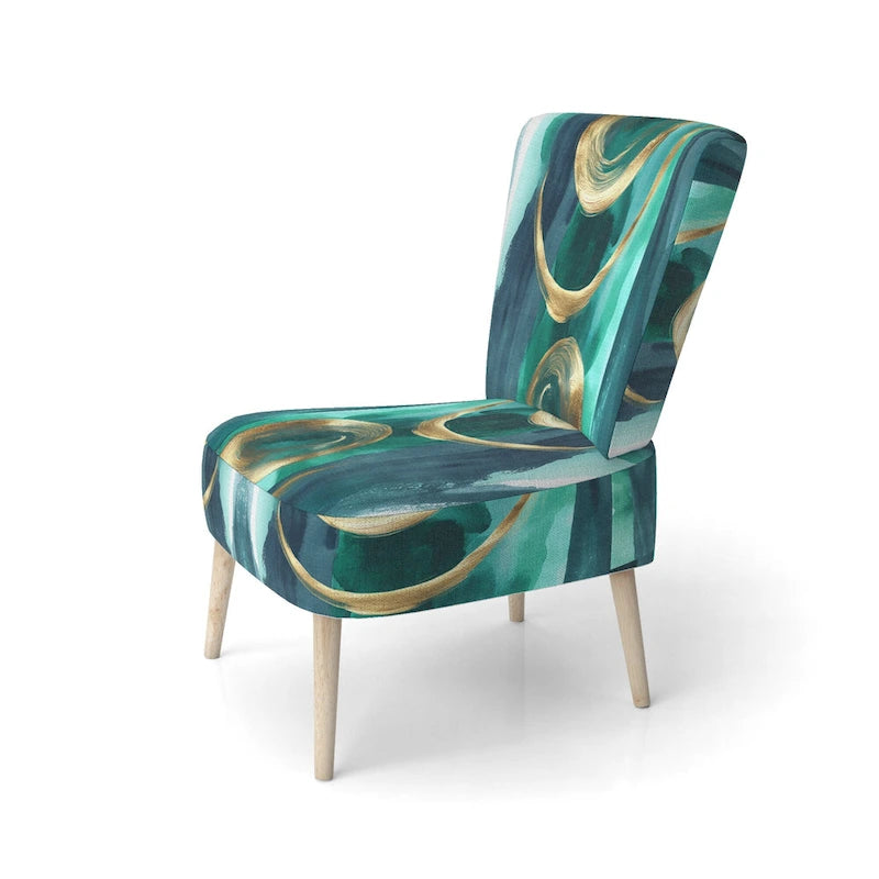 Abstract Print Upholstered Accent Chair with Wooden Frame, Multi-Color