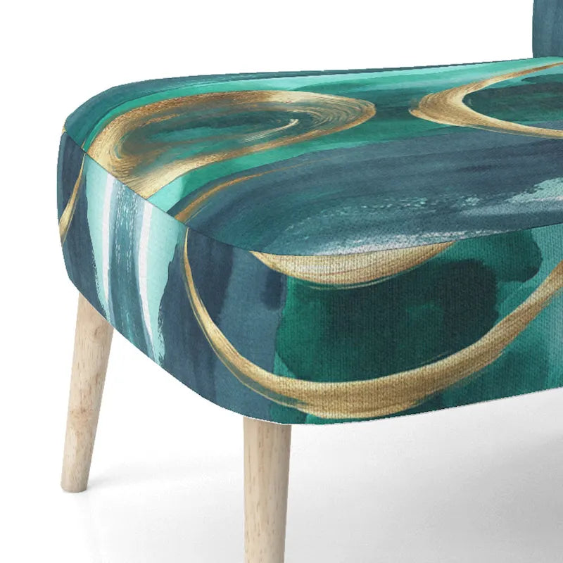Abstract Print Upholstered Accent Chair with Wooden Frame, Multi-Color