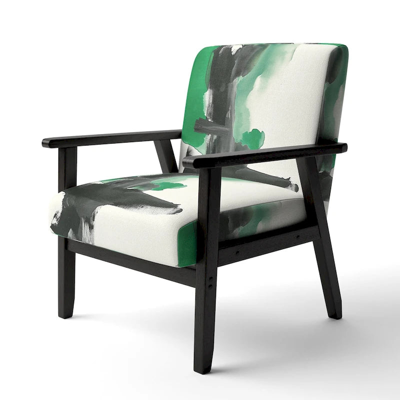 Abstract Print Upholstered Accent Chair with Wooden Frame, Multi-Color