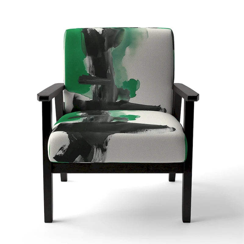 Abstract Print Upholstered Accent Chair with Wooden Frame, Multi-Color