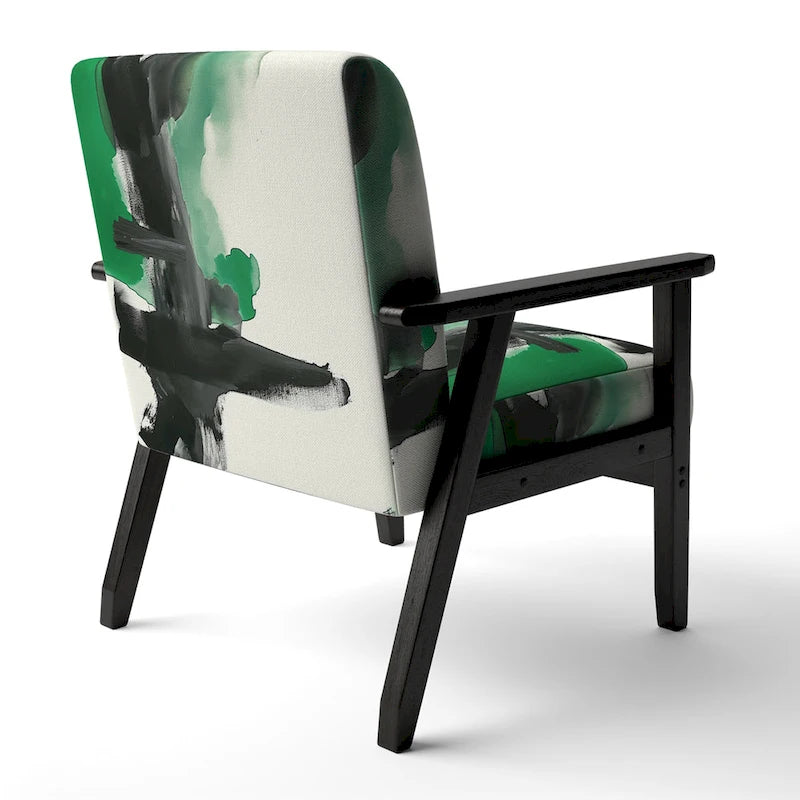 Abstract Print Upholstered Accent Chair with Wooden Frame, Multi-Color